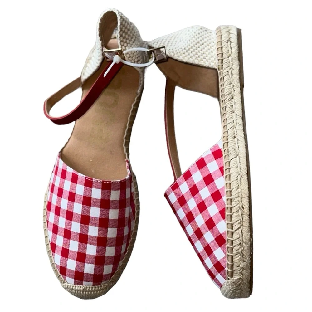 NEW Kanna Made In Spain Red Plaid Picnic Espadrille  Jute  EU 41 US10.5